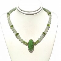 Gaspeite, Prehnite and Peridot Pendant 